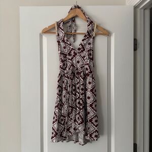 Urban Outfitters Floral Halter Dress XS Brown & Cream Retro Print